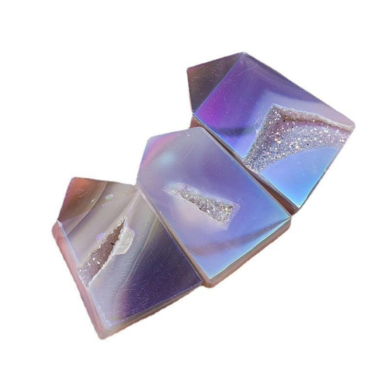 Natural Electroplated Agate With Crystal Hole Four-edge Crystal Column Ornaments