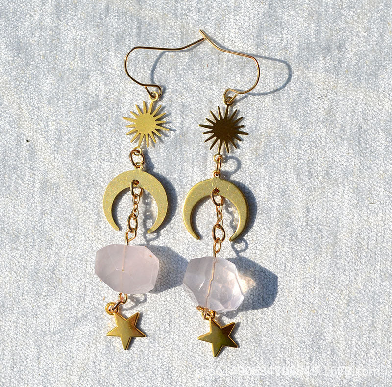 Natural Crystal Moon Earrings