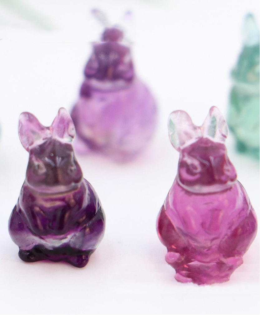 Natural Crystal Fluorite Rabbit Carving Ornament