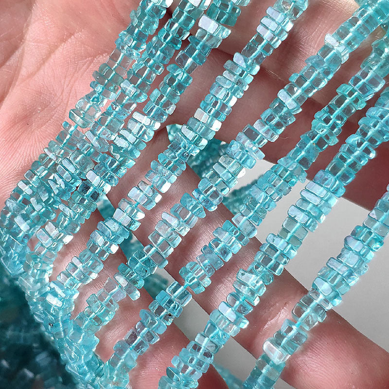 Natural Aquamarine Apatite Square Piece Crystal Beads