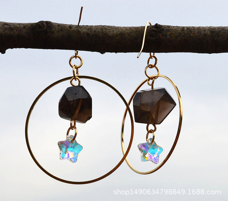 Natural Crystal Moon Earrings