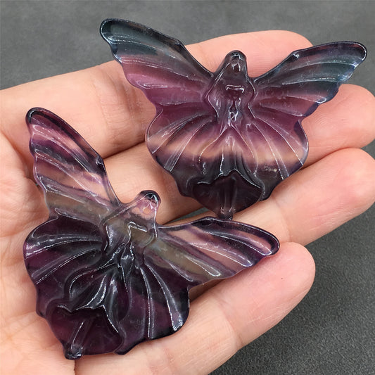 Natural Crystal Carved Colorful Fluorite Butterfly Figurine