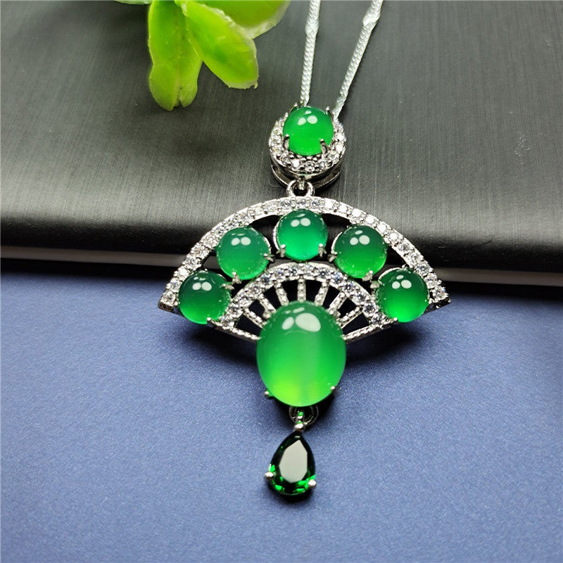 Chalcedony Fan Pendant Green Agate Jade Creative Pendant Jewelry