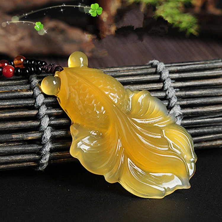 Yellow Agate Chalcedony Goldfish Jade Pendant Necklace