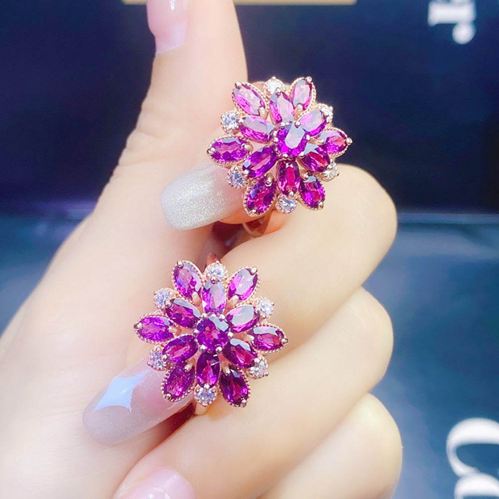 Natural Garnet Purple Luxury Umbrella Ring