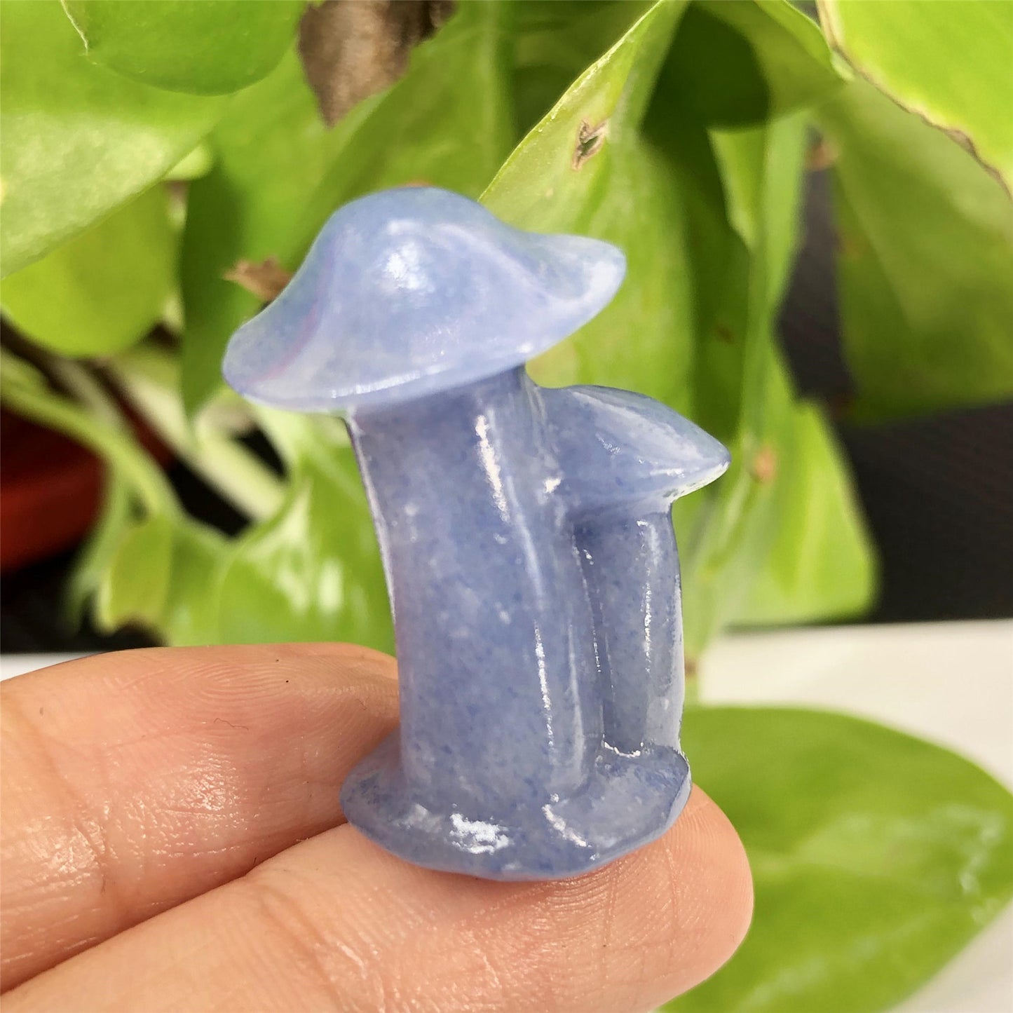 Natural Crystal-Blue Aventurinel Carved Mushroom Ornament!