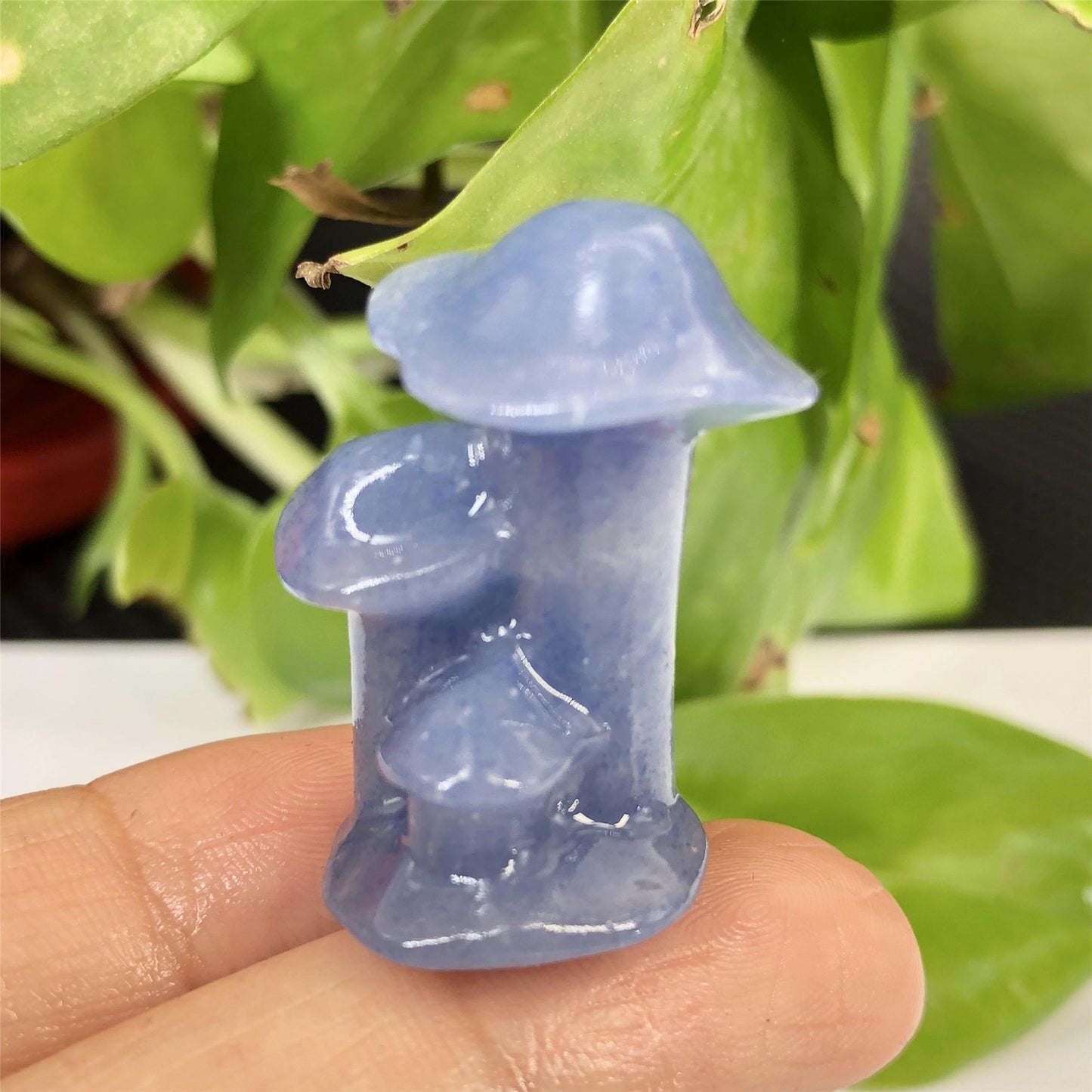 Natural Crystal-Blue Aventurinel Carved Mushroom Ornament!