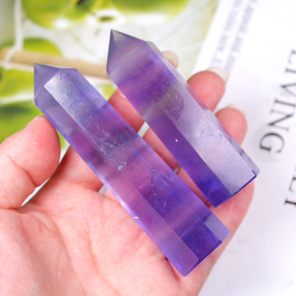 Natural Crystal Blue Purple Fluorite Crystal Column Energy Stone