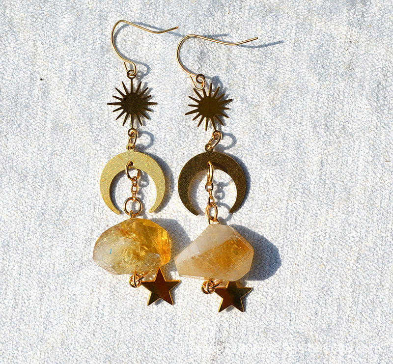 Natural Crystal Moon Earrings