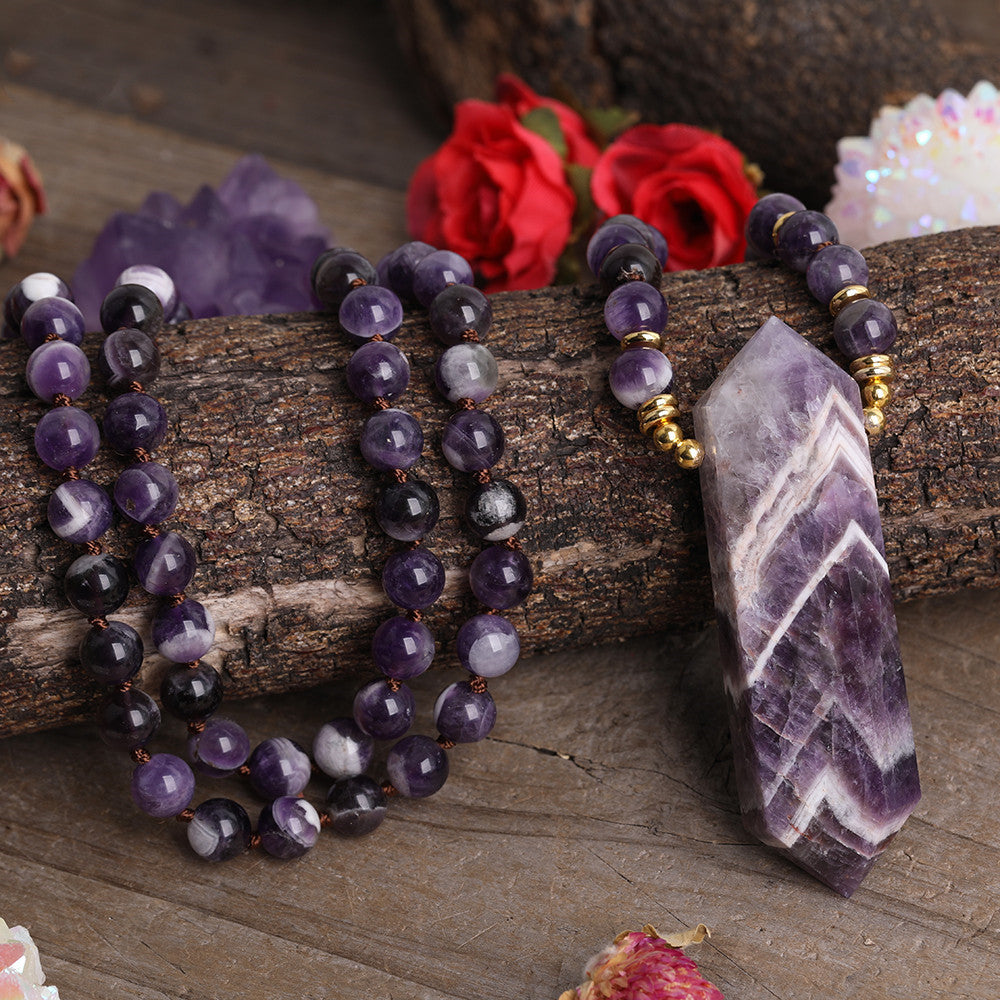 Natural Dream Amethyst Quartz Double Point Pendant Handmade Unisex Necklace