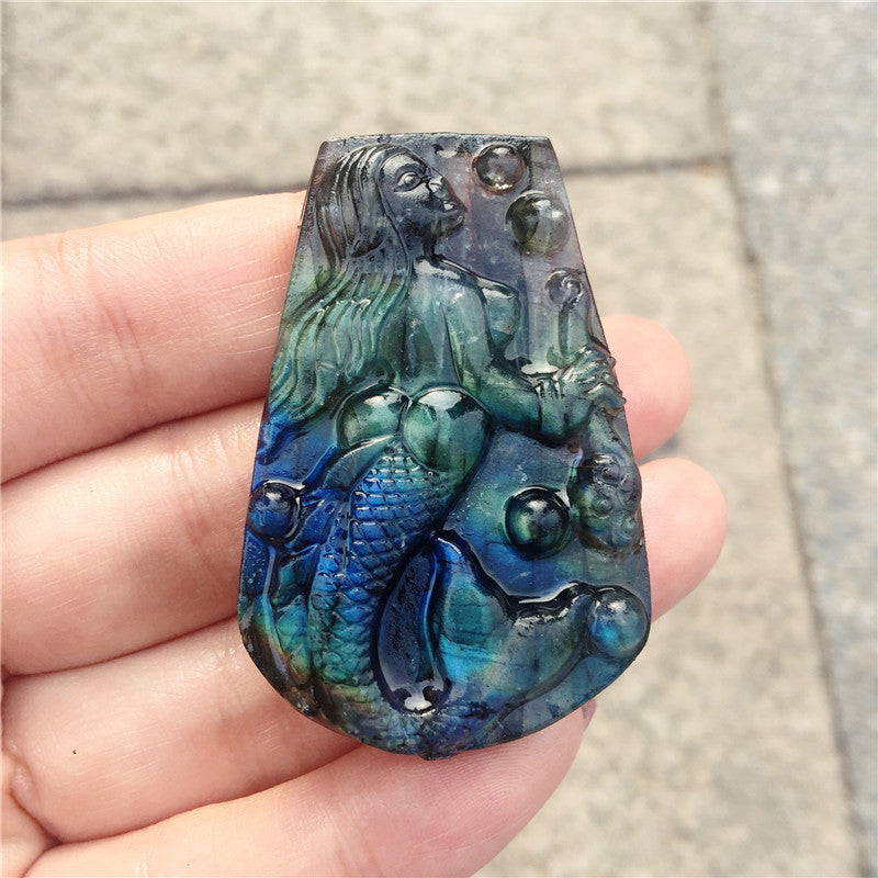 Crystal Mermaid Labradorite Stone Carving