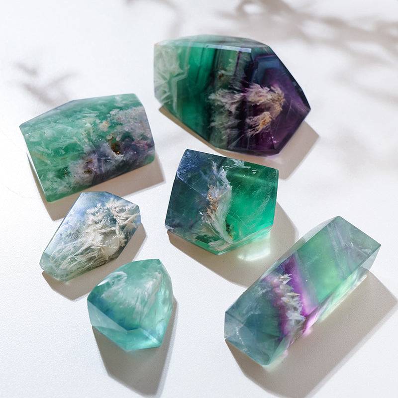 Natural Crystal Feather Fluorite Geometric Ornaments