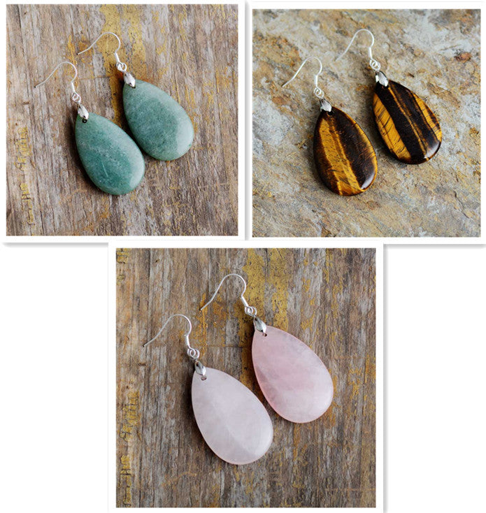 Natural Crystal Teardrop Dangle Earrings!STUNNING!