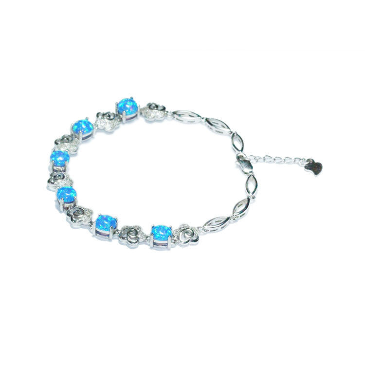 Blue Opal Bracelet Silver Jewelry Colorful