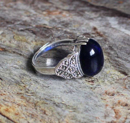 Natural Lapis Lazuli Unisex 925 Sterling Silver  Ring