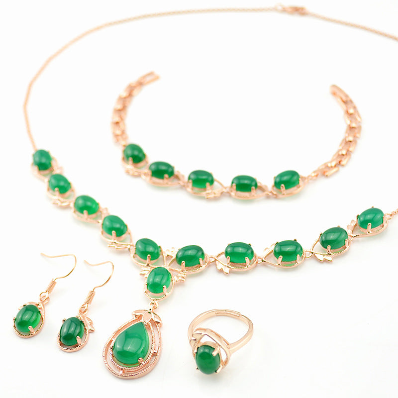 Natural Chalcedony jewelry set necklace and earrings