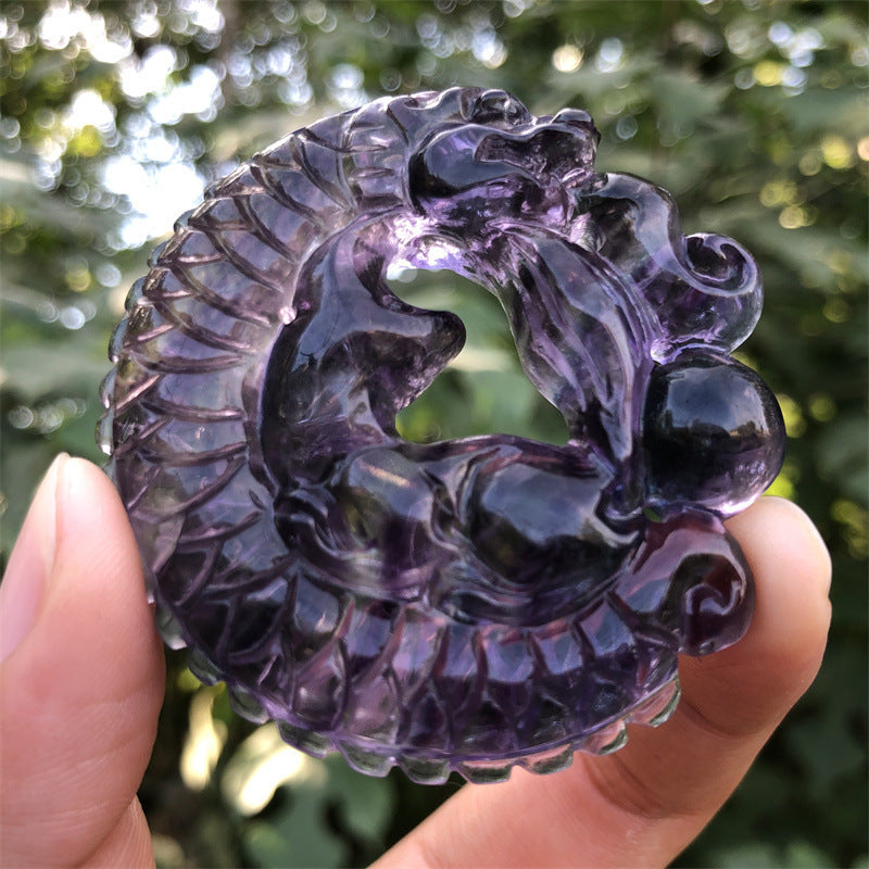 Carved Fluorite Fox & Dragon Ornaments