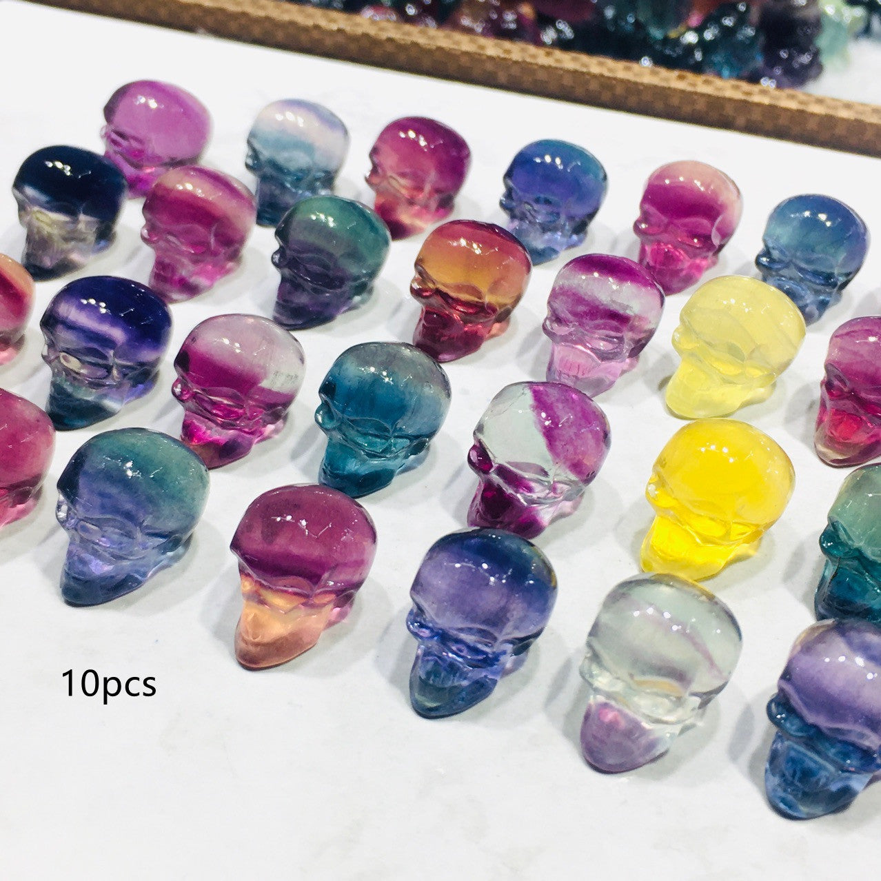 Colorful Fluorite Three-dimensional Round Carving Piece Skull Accessories