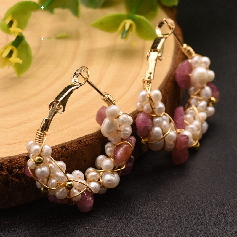 Natural Tourmaline&Freshwater Pearl Earrings