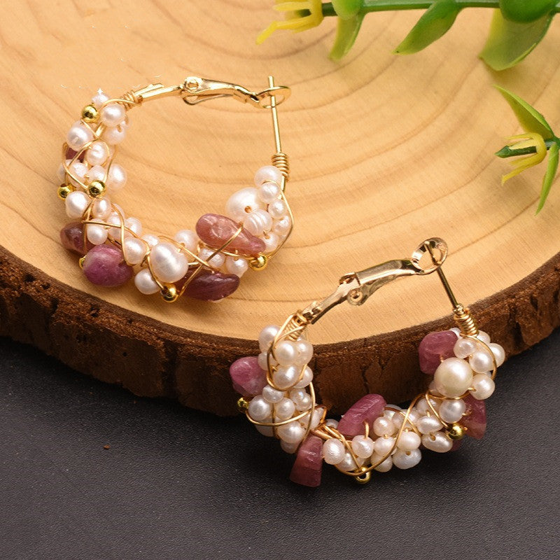 Natural Tourmaline&Freshwater Pearl Earrings