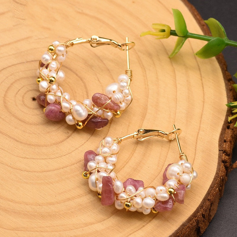 Natural Tourmaline&Freshwater Pearl Earrings