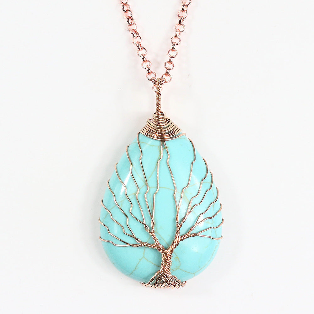 Natural Crystal Pendants Handmade Tree of Life Wrapped Drop Shaped Crystal Pendant Necklace's