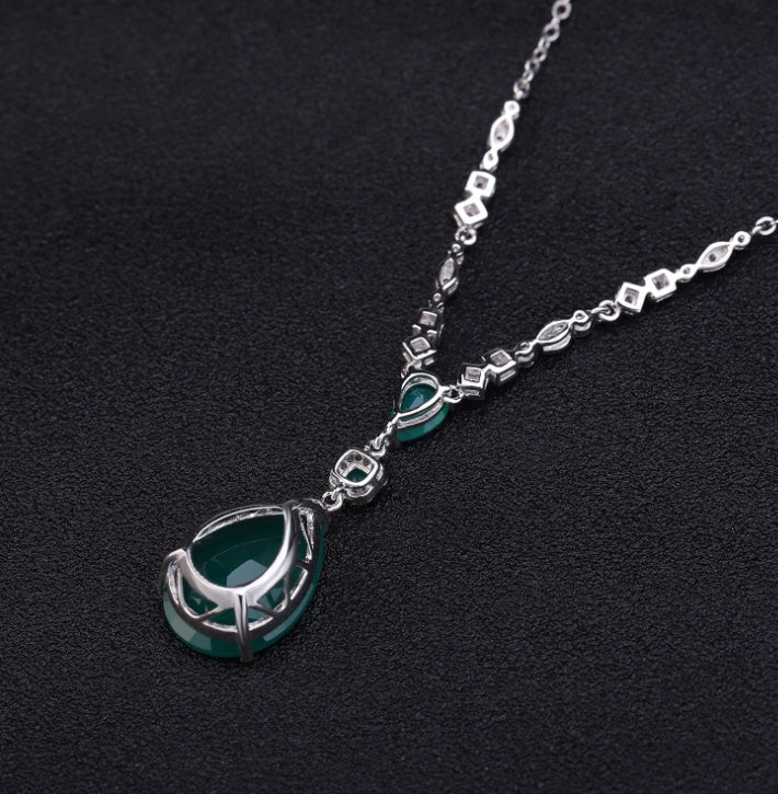 Natural Stone Green Agate Silver Pendant!Very Elegant!