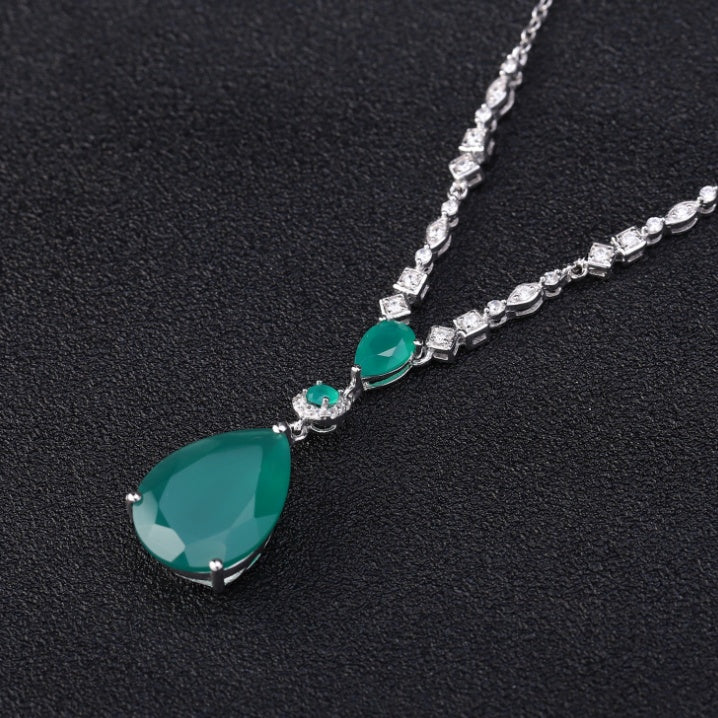 Natural Stone Green Agate Silver Pendant!Very Elegant!