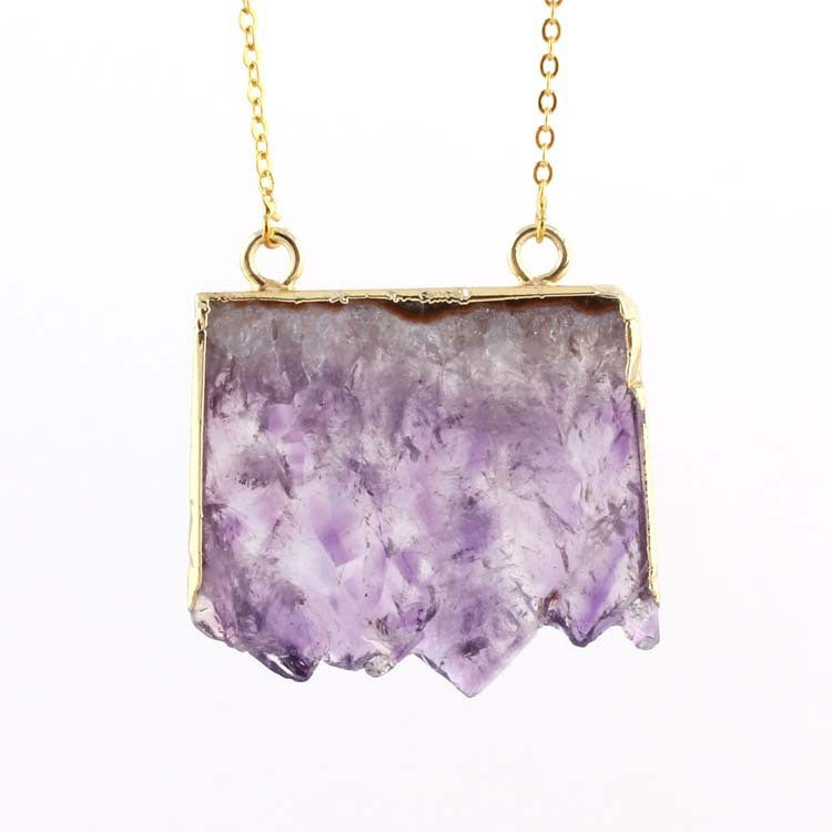 Natural Amethyst Citrine Stalactite Crystal Quartz Healing Pendant Necklace