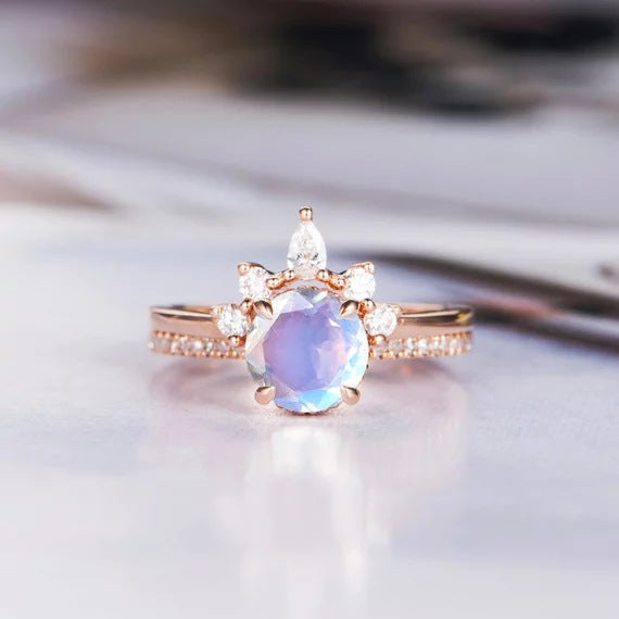 Rose Gold Inlaid Opal Ladies Ring