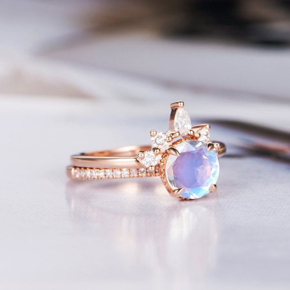 Rose Gold Inlaid Opal Ladies Ring