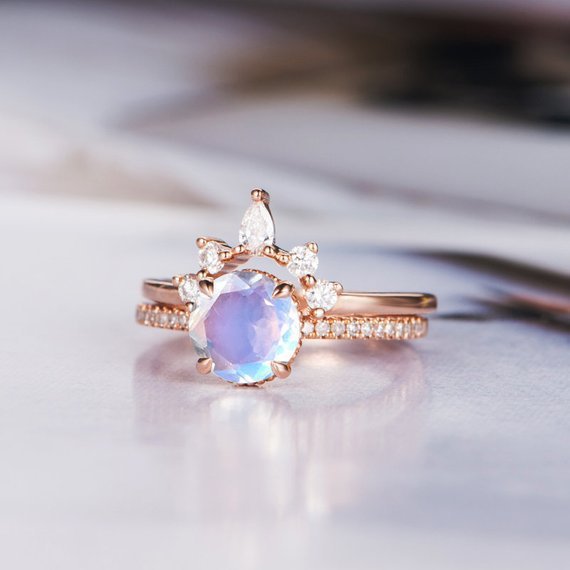 Rose Gold Inlaid Opal Ladies Ring