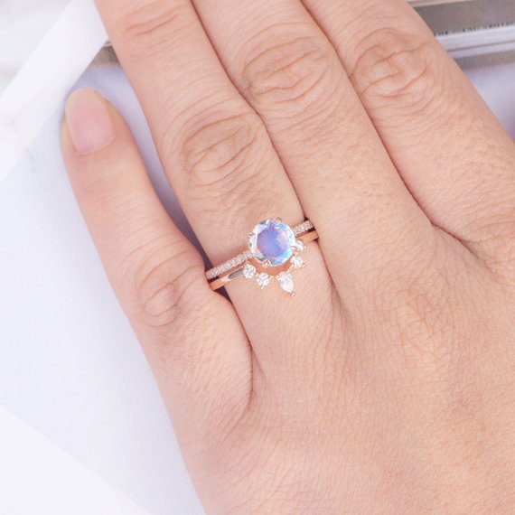 Rose Gold Inlaid Opal Ladies Ring