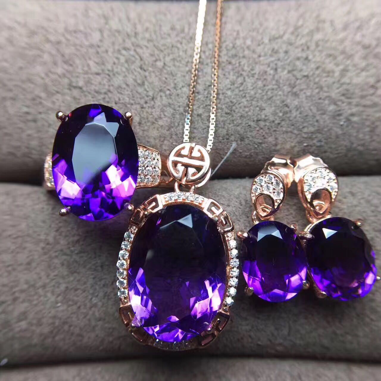 Elegant Amethyst Set Boutique Amethyst Inlaid Crystals Silver