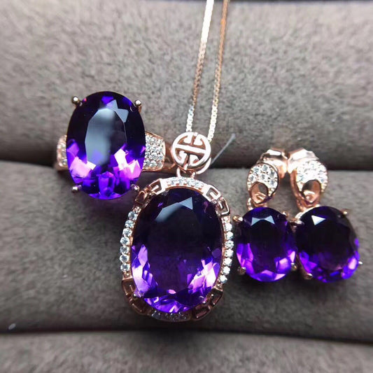 Elegant Amethyst Set Boutique Amethyst Inlaid Crystals Silver