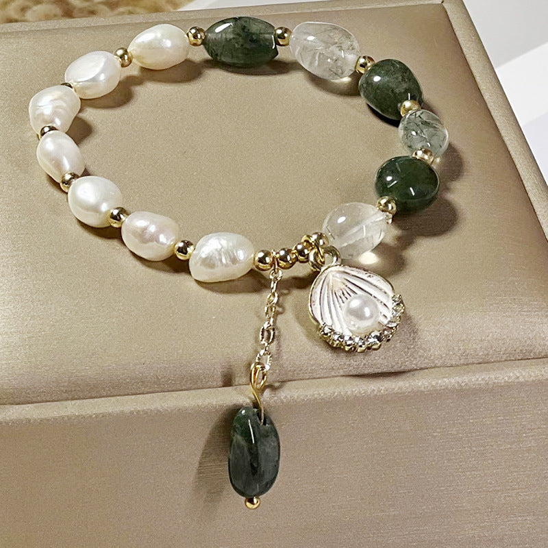 Natural Crystal Bracelet Beads Green Quartz & Pearl Bracelets!So Gorgeous