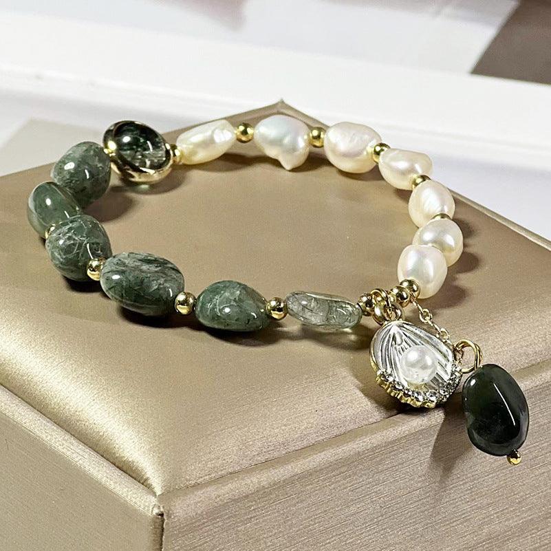 Natural Crystal Bracelet Beads Green Quartz & Pearl Bracelets!So Gorgeous