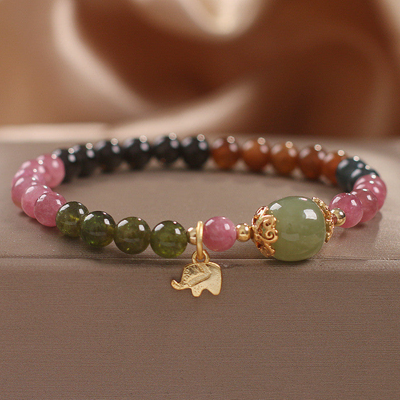 Natural Tourmaline Elephant Pendant Bracelet