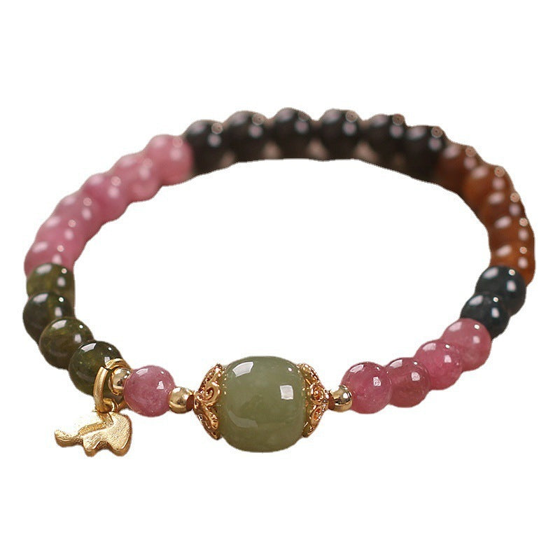 Natural Tourmaline Elephant Pendant Bracelet