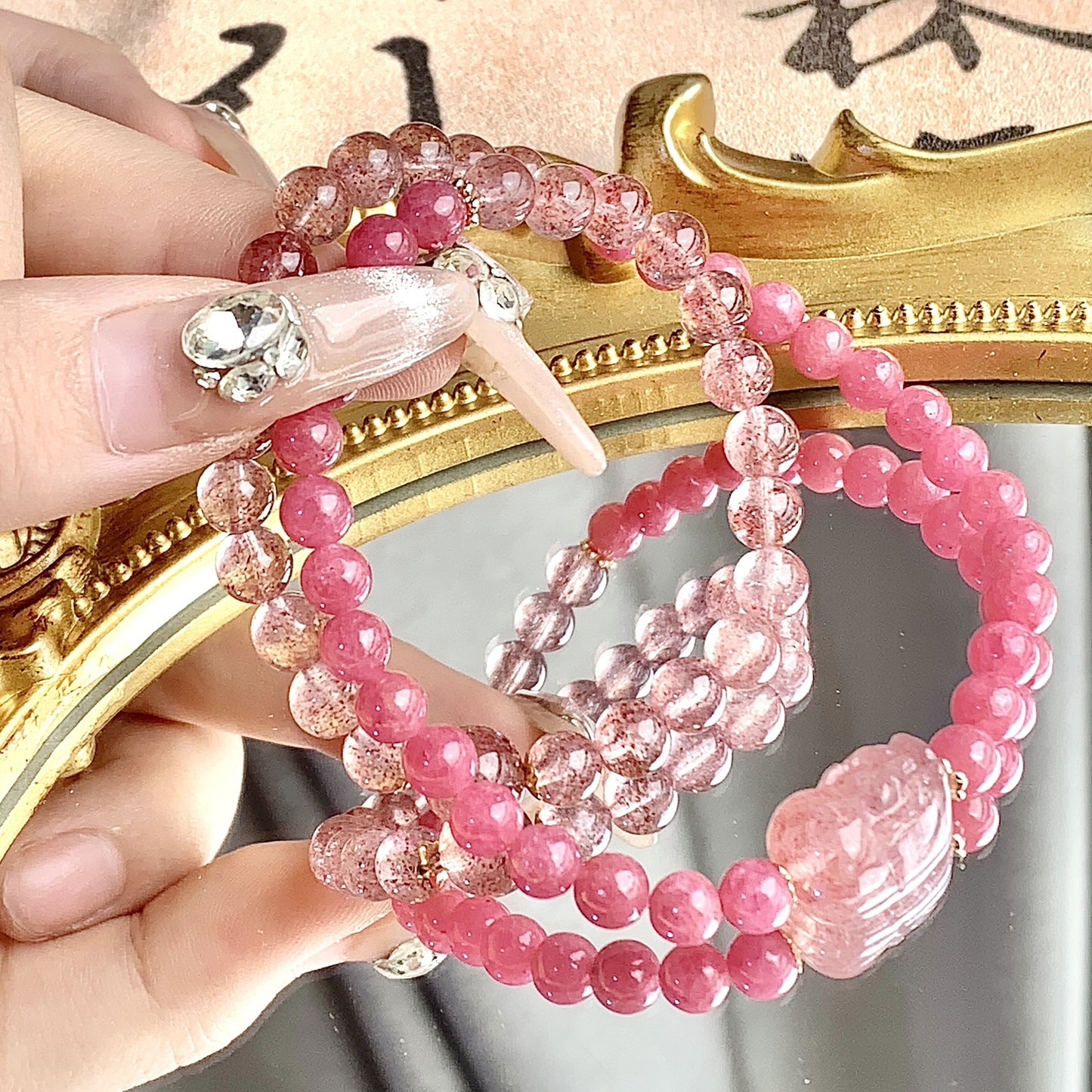 Natural Crystal Bracelet Strawberry Quartz!So Pretty!