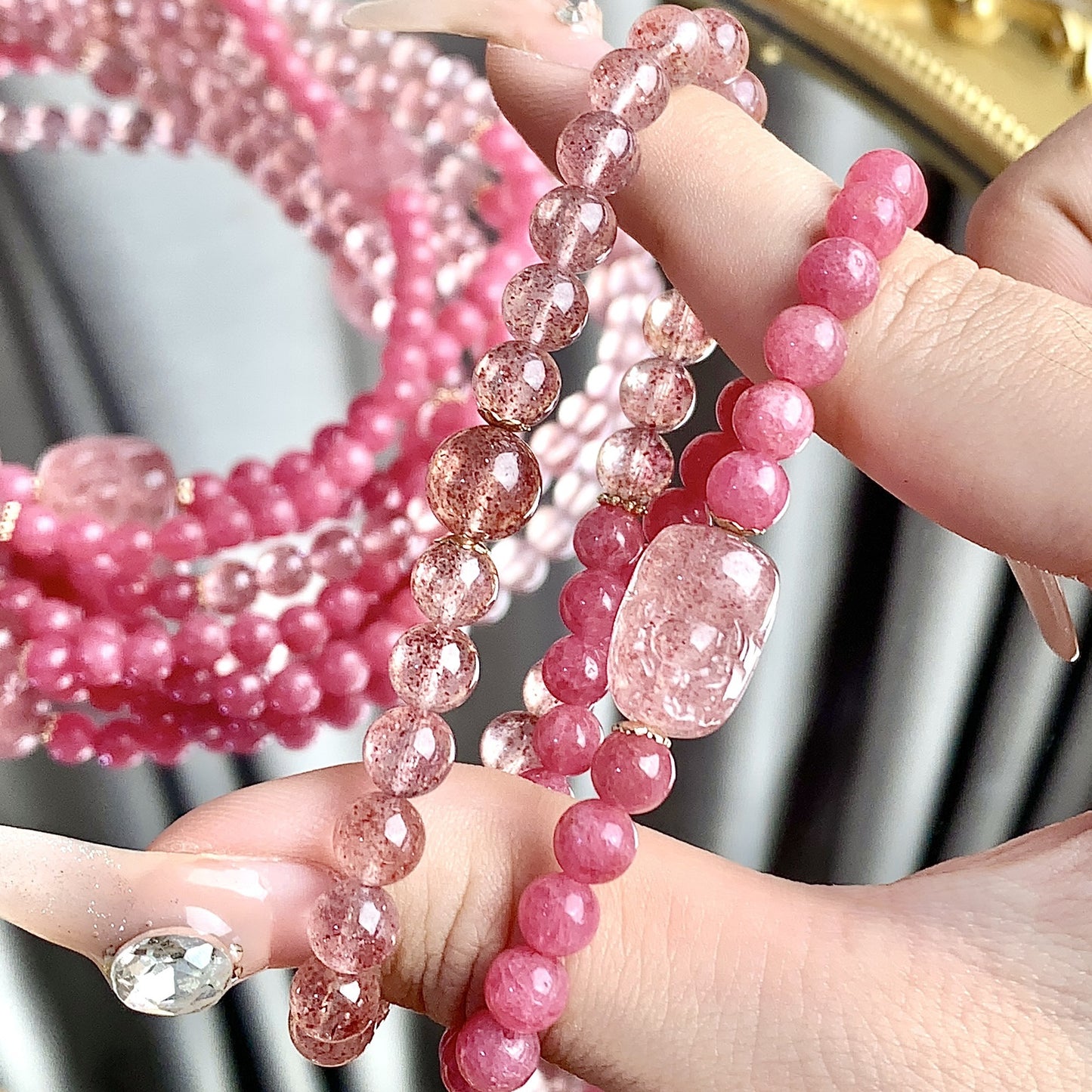 Natural Crystal Bracelet Strawberry Quartz!So Pretty!