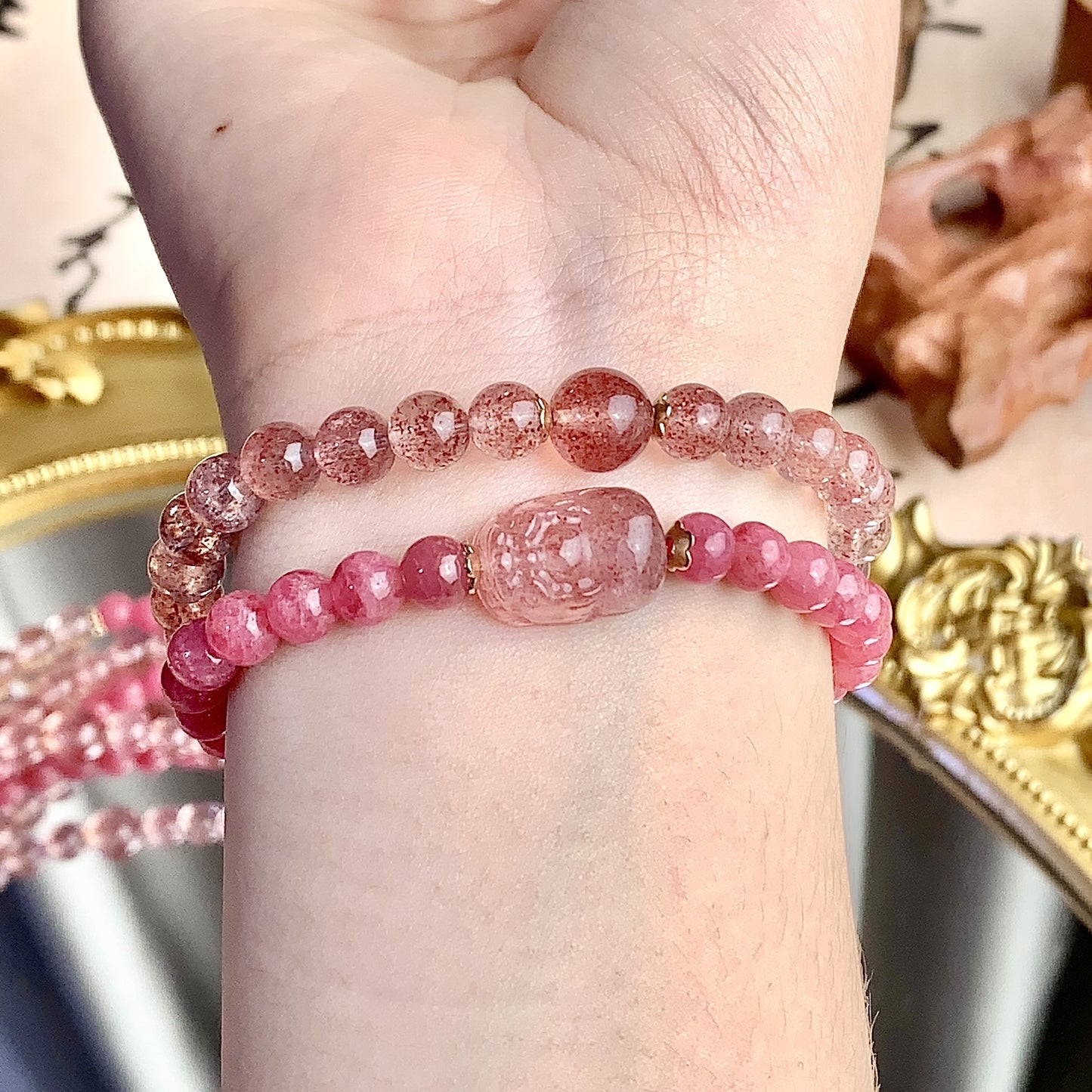 Natural Crystal Bracelet Strawberry Quartz!So Pretty!