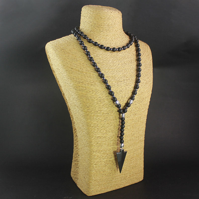 Round Bead Hematite Arrow Necklace