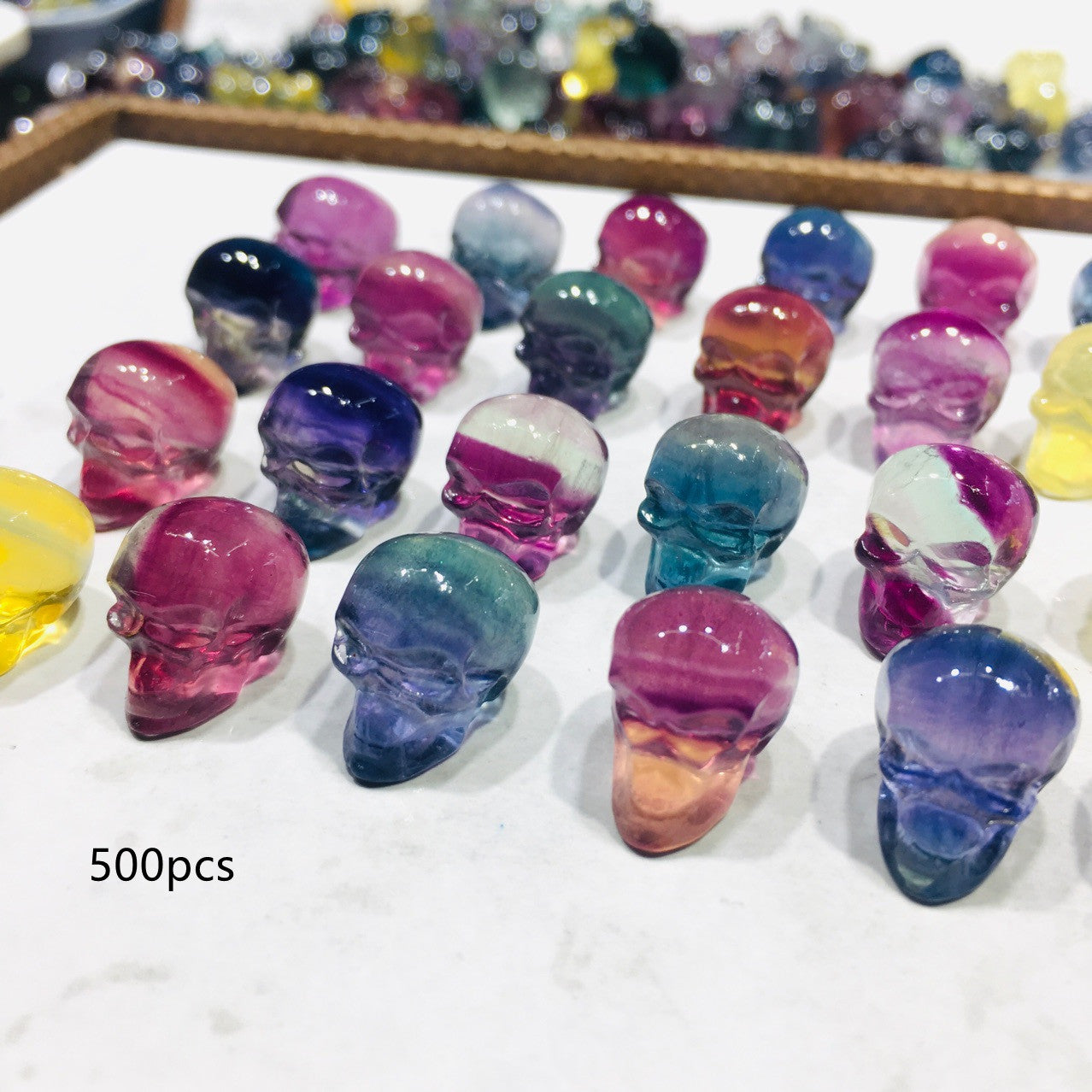 Colorful Fluorite Three-dimensional Round Carving Piece Skull Accessories