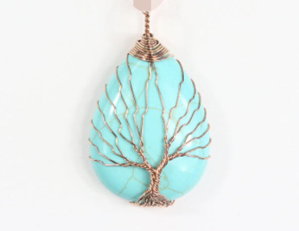 Natural Crystal Pendants Handmade Tree of Life Wrapped Drop Shaped Crystal Pendant Necklace's