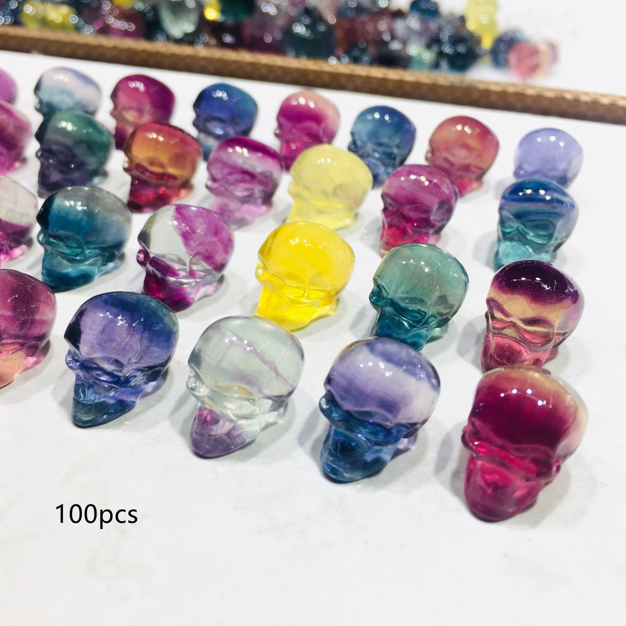 Colorful Fluorite Three-dimensional Round Carving Piece Skull Accessories