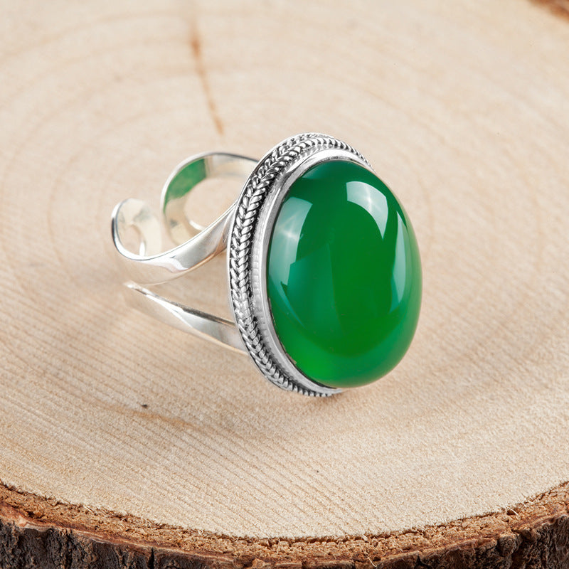 Sterling silver,natural green chalcedony gemstone ring!