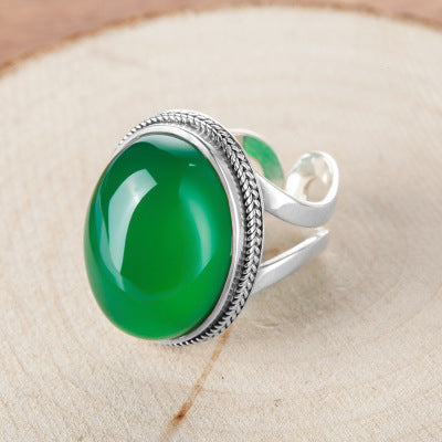 Sterling silver,natural green chalcedony gemstone ring!