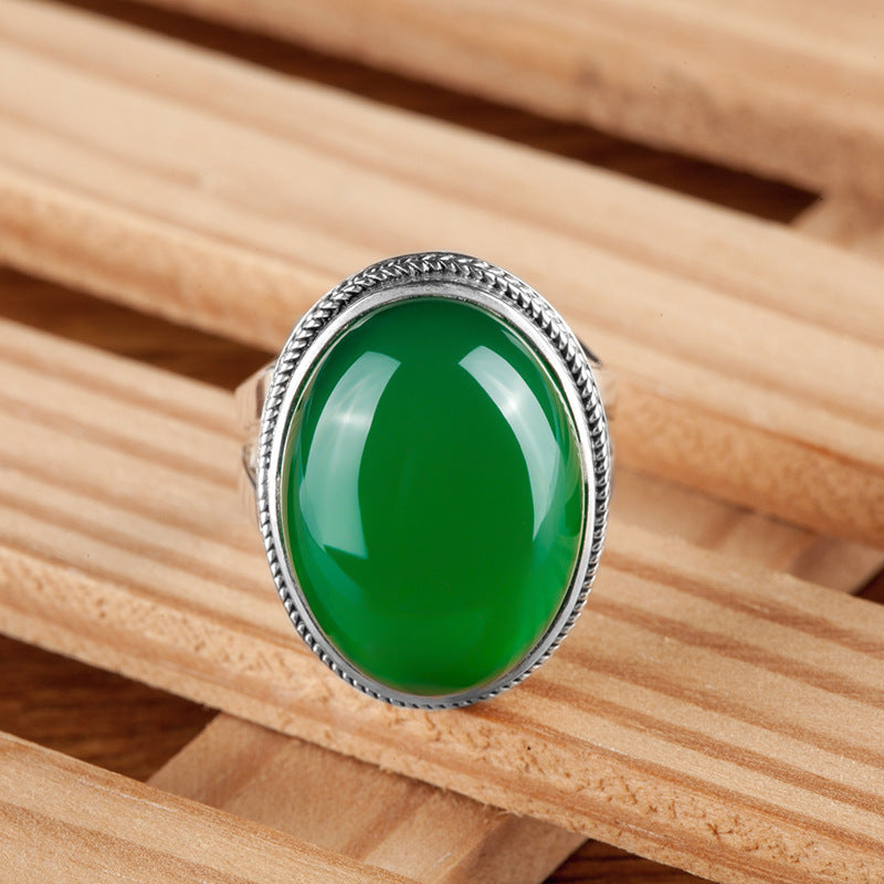 Sterling silver,natural green chalcedony gemstone ring!