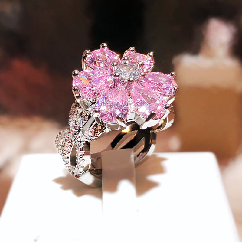 Cherry Blossom Zircon Diamond Ring Fashion Jewelry